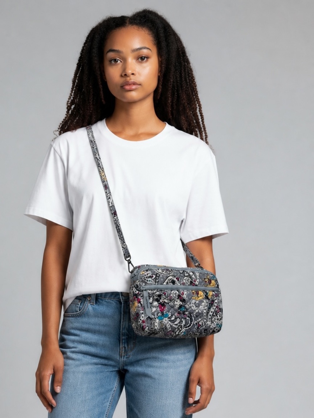 Vera Bradley Disney Triple Zip Hipster Crossbody Gray Paisley Mickey Mouse Bag